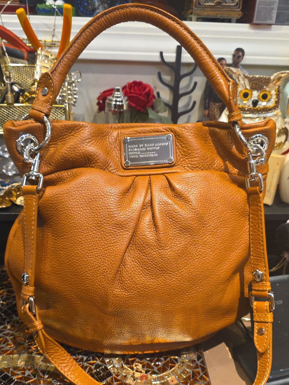 Marc by Marc Jacobs Cognac Leather Shoulder Bag with Silver Hardware